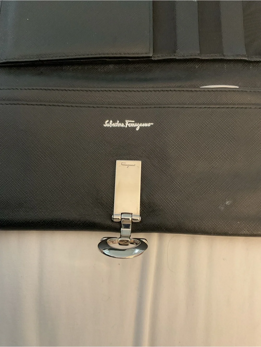 Salvatore Ferragamo Black Leather Wallet with Silver Hardware